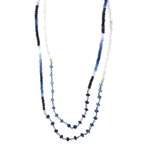 Rainbow Moonstone & Sapphire Wire Wrap Healing Stone Necklace