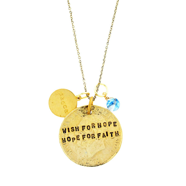 'Wish For Hope, Hope For Faith' Blue Quartz Necklace